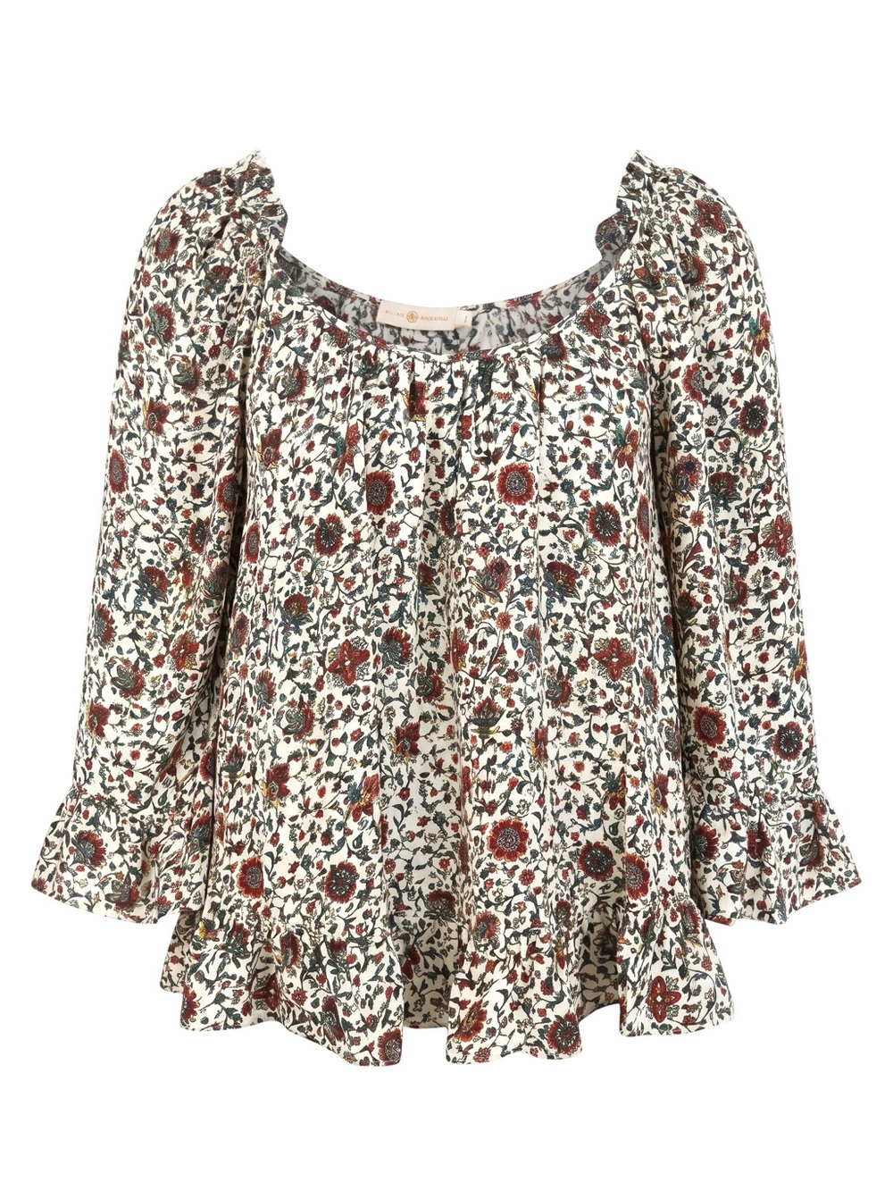 Tory Burch Marianne 100% Silk Floral 3/4 Sleeve Peasant Blouse Ruffle Top 4 / S